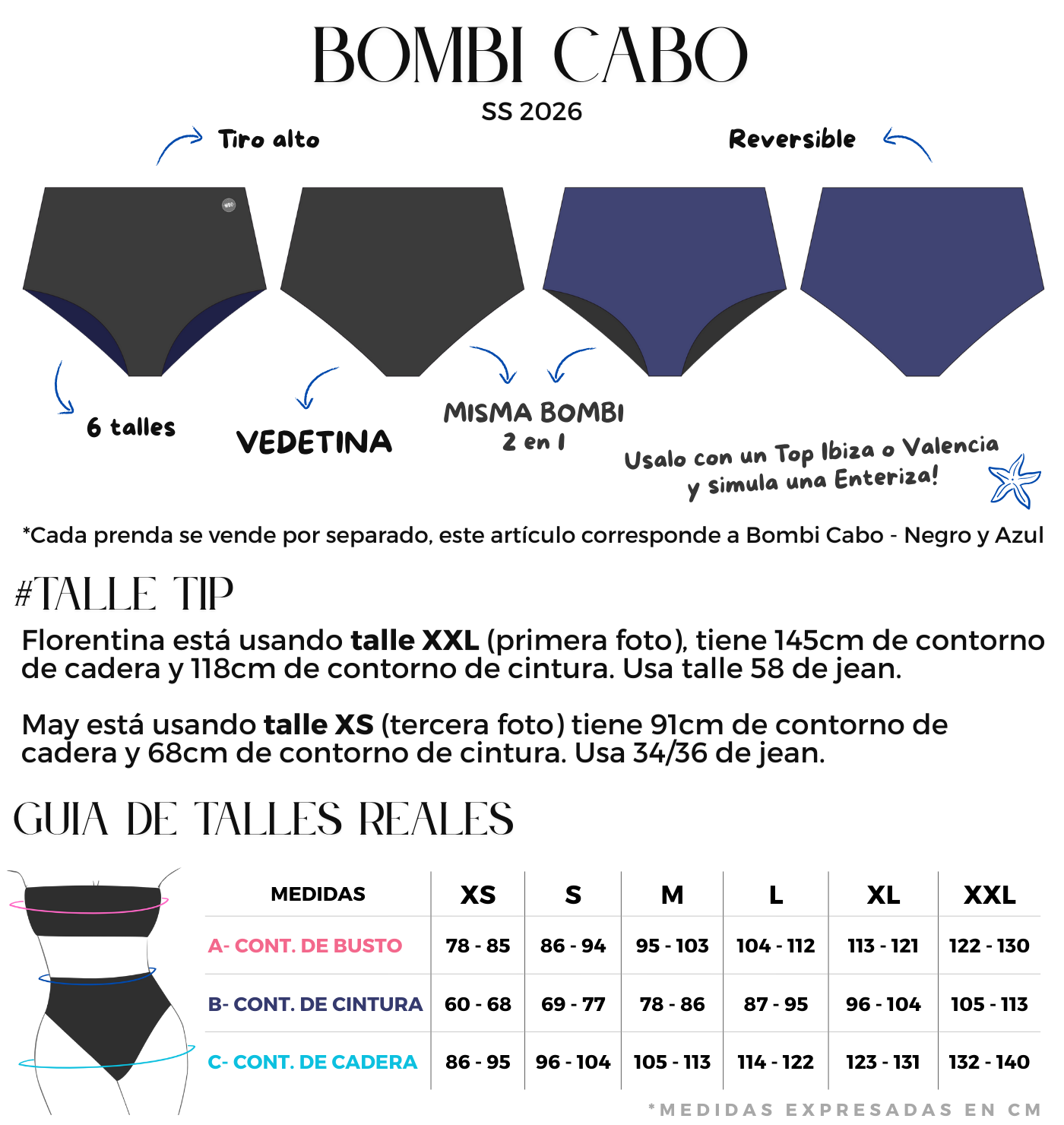 bombacha tiro alto negra y azul reversible